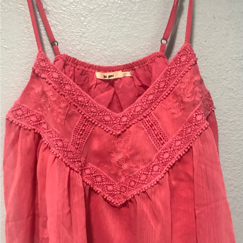 Pink Embroidered Spaghetti Strap Top